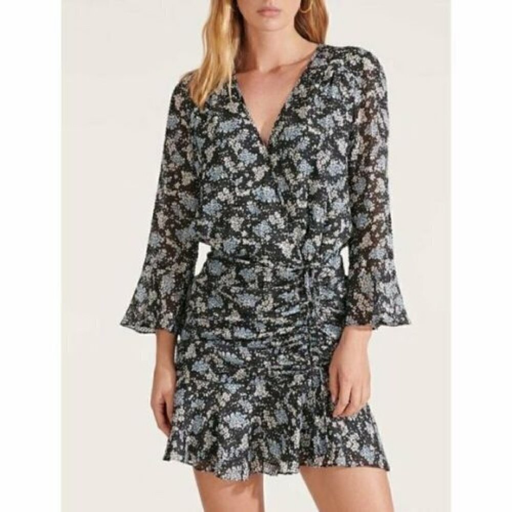 Veronica Beard Sean Floral Silk Dress Black Blue Sz 14 bohemian wedding spring